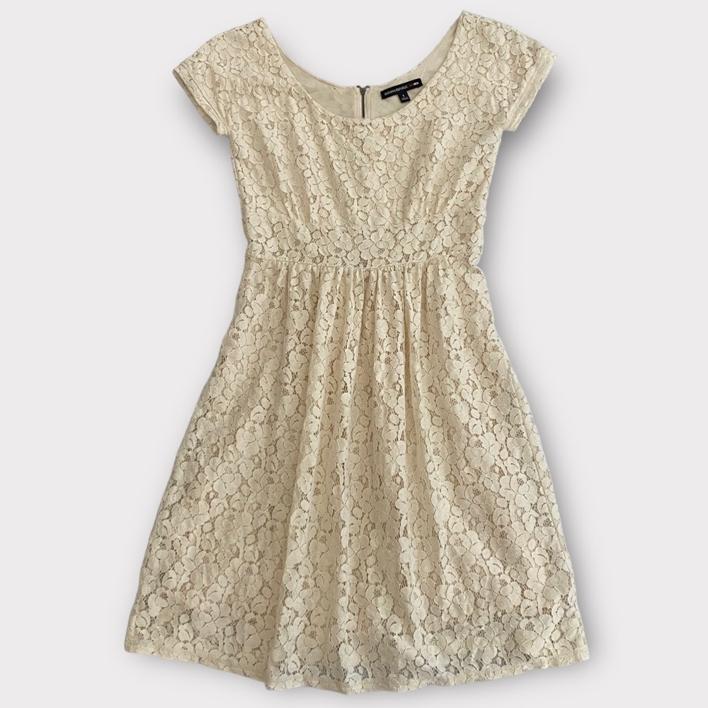 Banana Republic Mad Men Women’s Dress Size 4 Lace Floral Overlay Cream Shimmer